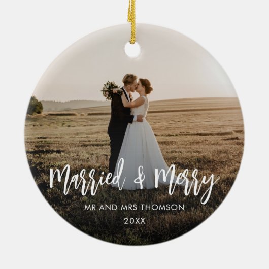 結婚したと新メリー婚クリスマス写真 セラミックオーナメント (裏面)