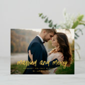 結婚したと新メリー婚クリスマス写真 箔シーズンカード (立ち正面)