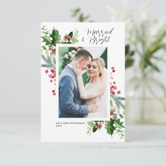 結婚したと明るいクリ結婚スマスの発表 サンキューカード (スタンド正面)