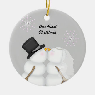結婚したなキスをするな雪だるま私達の初めてのクリスマス セラミックオーナメント