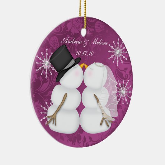 結婚したなキスをするな雪だるま私達の初めてのクリスマス セラミックオーナメント (右)