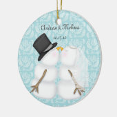 結婚したなキスをするな雪だるま私達の初めてのクリスマス セラミックオーナメント (左)