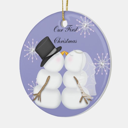 結婚したなキスをするな雪だるま私達の最初Chrismas Snowfla セラミックオーナメント (左)