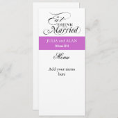 結婚したな結婚式メニューカード薄紫が食べ、飲み、そしてあって下さい 招待状 (正面/裏面)