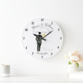 結婚したばかりのおしゃれな水彩画のウェディングカップル ラージ壁時計 (ホーム)