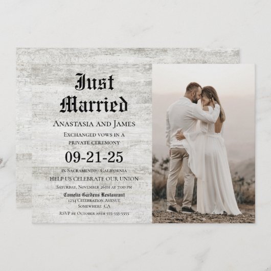 結婚したばかりの素朴な木製写真ポスト結婚式 招待状 (正面/裏面)