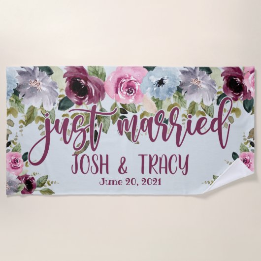 結婚したばかりの花嫁と新郎のためのオーダーメイドウェディングタオル ビーチタオル (正面)