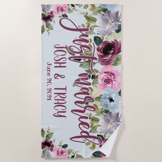 結婚したばかりの花嫁と新郎のためのオーダーメイドウェディングタオル ビーチタオル (正面)