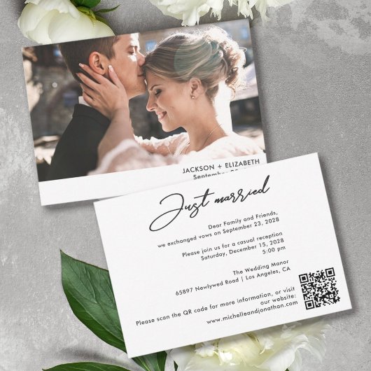 結婚したばかりの駆け落ちウェディングフォトQRコードカード