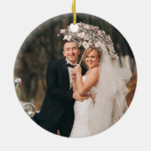 結婚したエレガントメリー2枚の写真バラ金ゴールド セラミックオーナメント (裏面)