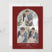 結婚したエレガントメリー3枚フォト深い赤 シーズンカード (正面)