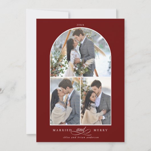 結婚したエレガントメリー3枚フォト深い赤 シーズンカード (正面)