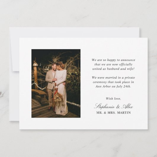 結婚したエレガント白の結婚写真 案内状 (裏面)