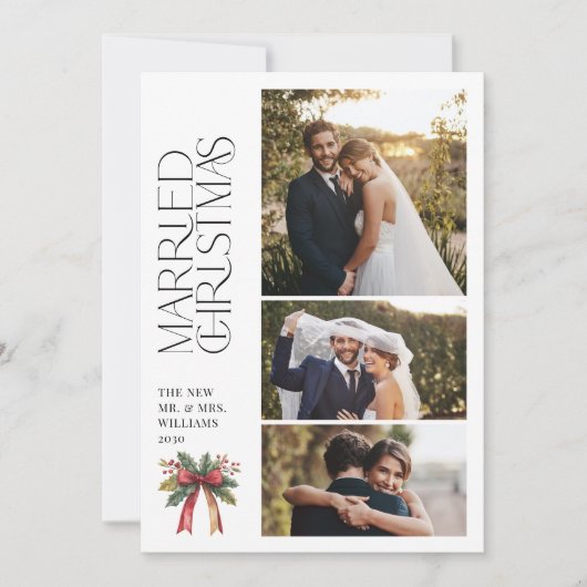 結婚したエレガントChristmas Red Bow新着写真3枚 シーズンカード (正面)