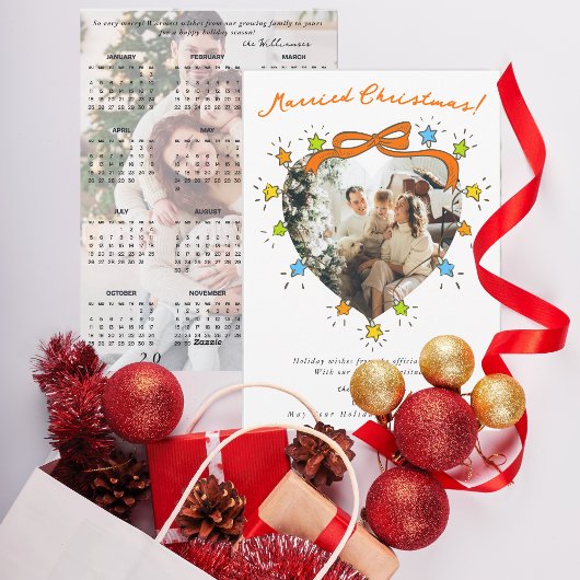 結婚したクリスマスのファンタジーな写真と星のライト シーズンカード