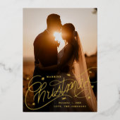 結婚したクリスマスの手レタリング写真 箔シーズンカード (正面)