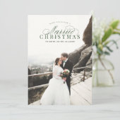 結婚したクリスマスの新婚フォトカードグリーン シーズンカード (スタンド正面)