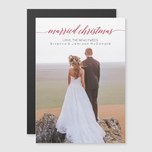 結婚したクリスマスの新婚フォトマグネット (正面/裏面)