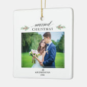 結婚したクリスマスの新婚写真クリスマス セラミックオーナメント (左)
