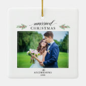 結婚したクリスマスの新婚写真クリスマス セラミックオーナメント (裏面)