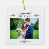 結婚したクリスマスの新婚写真クリスマス セラミックオーナメント (正面)