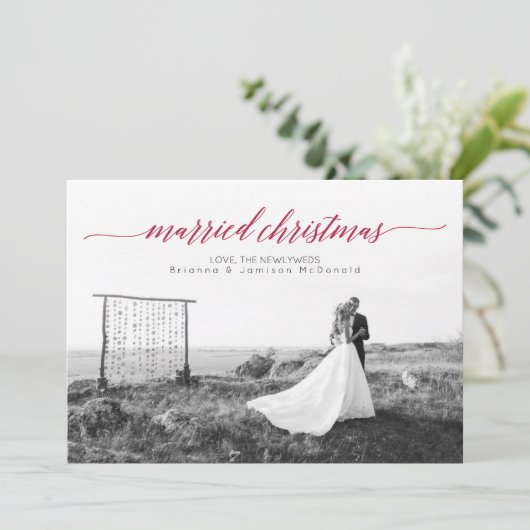 結婚したクリスマスの新婚写真 シーズンカード (スタンド正面)