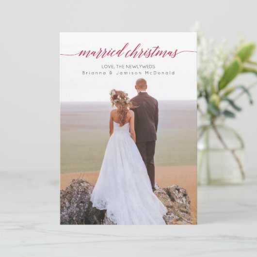 結婚したクリスマスの新婚写真 シーズンカード (スタンド正面)