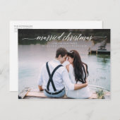 結婚したクリスマスの新婚写真 | 白のスクリプト シーズンポストカード (正面/裏面)