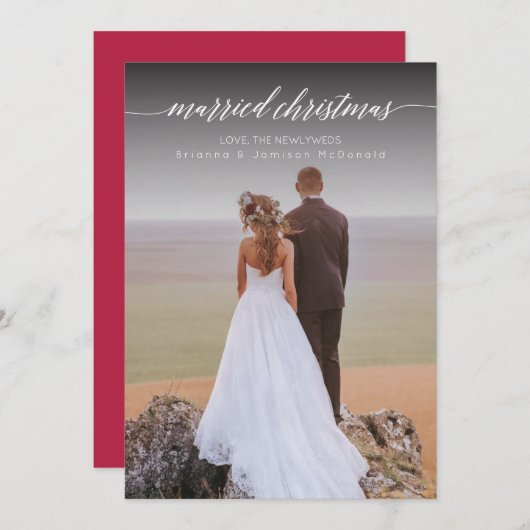 結婚したクリスマスの新婚写真 |白 シーズンカード (正面/裏面)