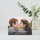結婚したクリスマスの新婚写真 |白 シーズンポストカード (スタンド正面)