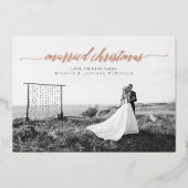 結婚したクリスマスの新婚写真 箔シーズンカード (正面)