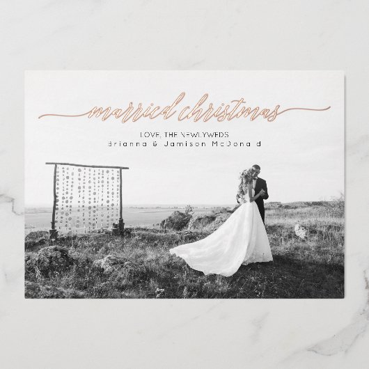 結婚したクリスマスの新婚写真 箔シーズンカード (正面)