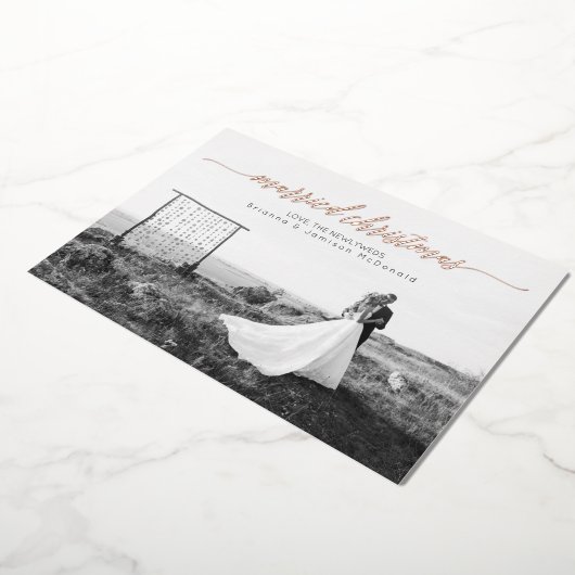 結婚したクリスマスの新婚写真 箔シーズンカード (回転した状態)