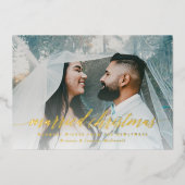 結婚したクリスマスの新婚写真 箔シーズンカード (正面)