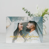 結婚したクリスマスの新婚写真 箔シーズンカード (立ち正面)