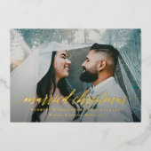 結婚したクリスマスの新婚写真 箔シーズンカード (正面)