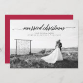 結婚したクリスマスの新婚写真 |黒 シーズンカード (正面/裏面)