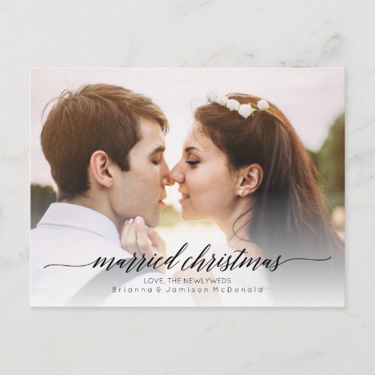 結婚したクリスマスの新婚写真 |黒 シーズンポストカード (正面)