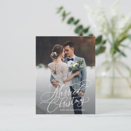 結婚したクリスマスの新着写真の休日はがき シーズンポストカード (スタンド正面)
