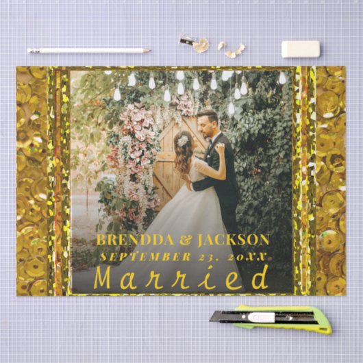 結婚したクリスマスエレガント金ゴールド結婚タイプの写真 薄葉紙 (クラフト)