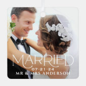 結婚したクリスマスカスタムウェディングフォトモノグラム メタルオーナメント (正面)