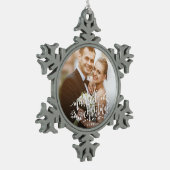 結婚したクリスマスカスタムフォトクリスマスオーナメント スノーフレークピューターオーナメント (左)