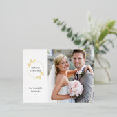 結婚したクリスマスゴールド箔リース写真 箔シーズンポストカード (立ち正面)