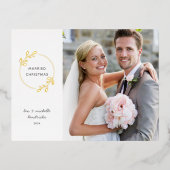 結婚したクリスマスゴールド箔リース写真 箔シーズンポストカード (正面)