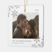 結婚したクリスマスシルバー雪片2写真 セラミックオーナメント (左)