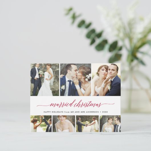 結婚したクリスマススクリプト休日7フォトコラージュ シーズンポストカード (スタンド正面)