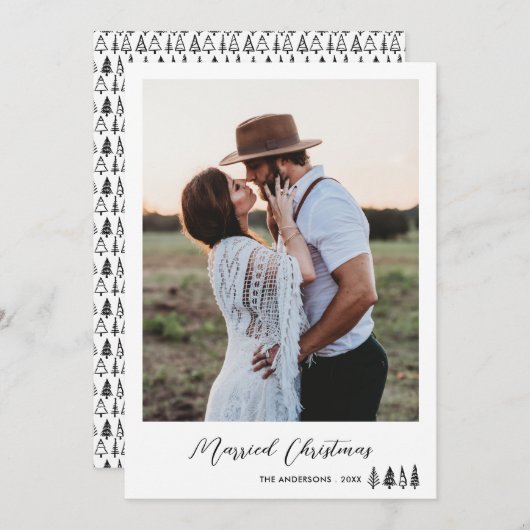 結婚したクリスマスタイポグラフィカップルの写真 シーズンカード (正面/裏面)