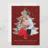 結婚したクリスマスツリー写真金ゴールドグリッター シーズンカード (正面)