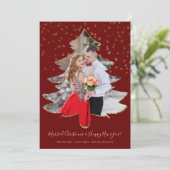 結婚したクリスマスツリー写真金ゴールドグリッター シーズンカード (スタンド正面)