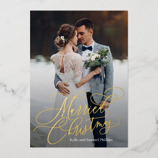 結婚したクリスマスフォイル新着フォトホリデーカード 箔シーズンカード (正面)